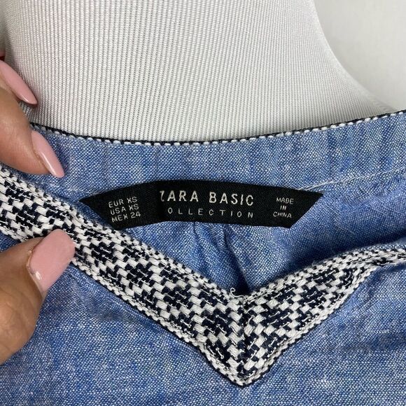 Zara Blue Embroidered Blouse sz XS - Picture 4 of 4